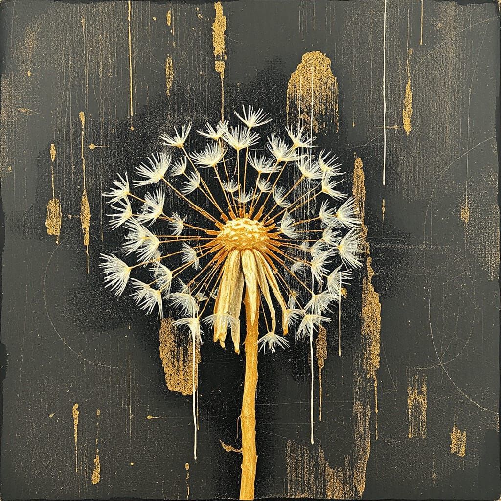 Distressed Tactile Dandelion in Encaustic Wax