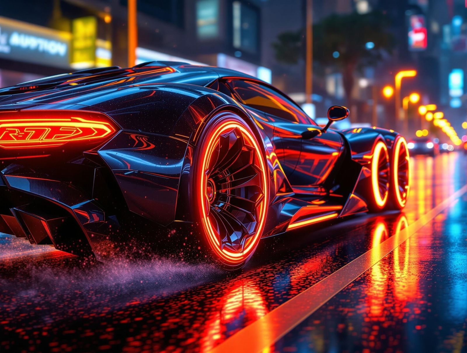 Hyper-Realistic Futuristic Sports Car Nighttime Close-Up