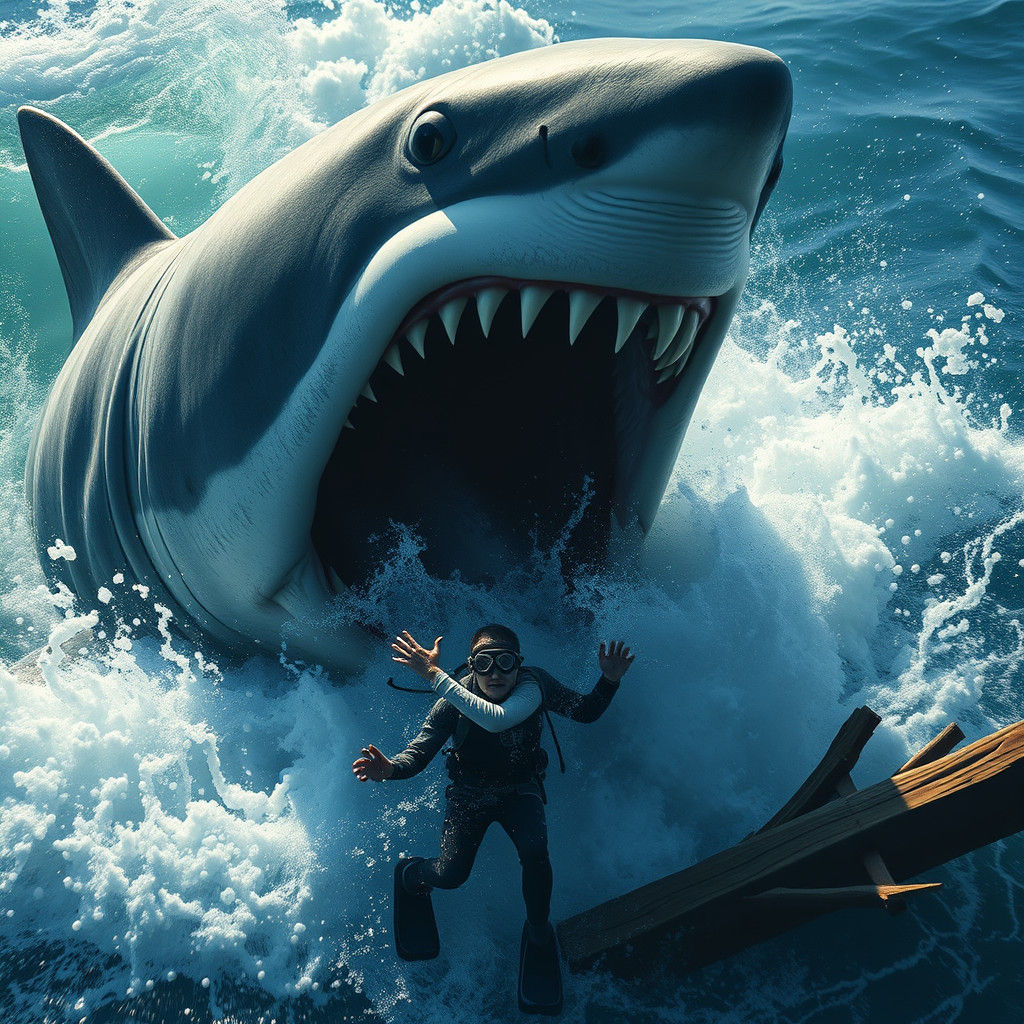 Great White Shark Attack in Hyperrealistic Style