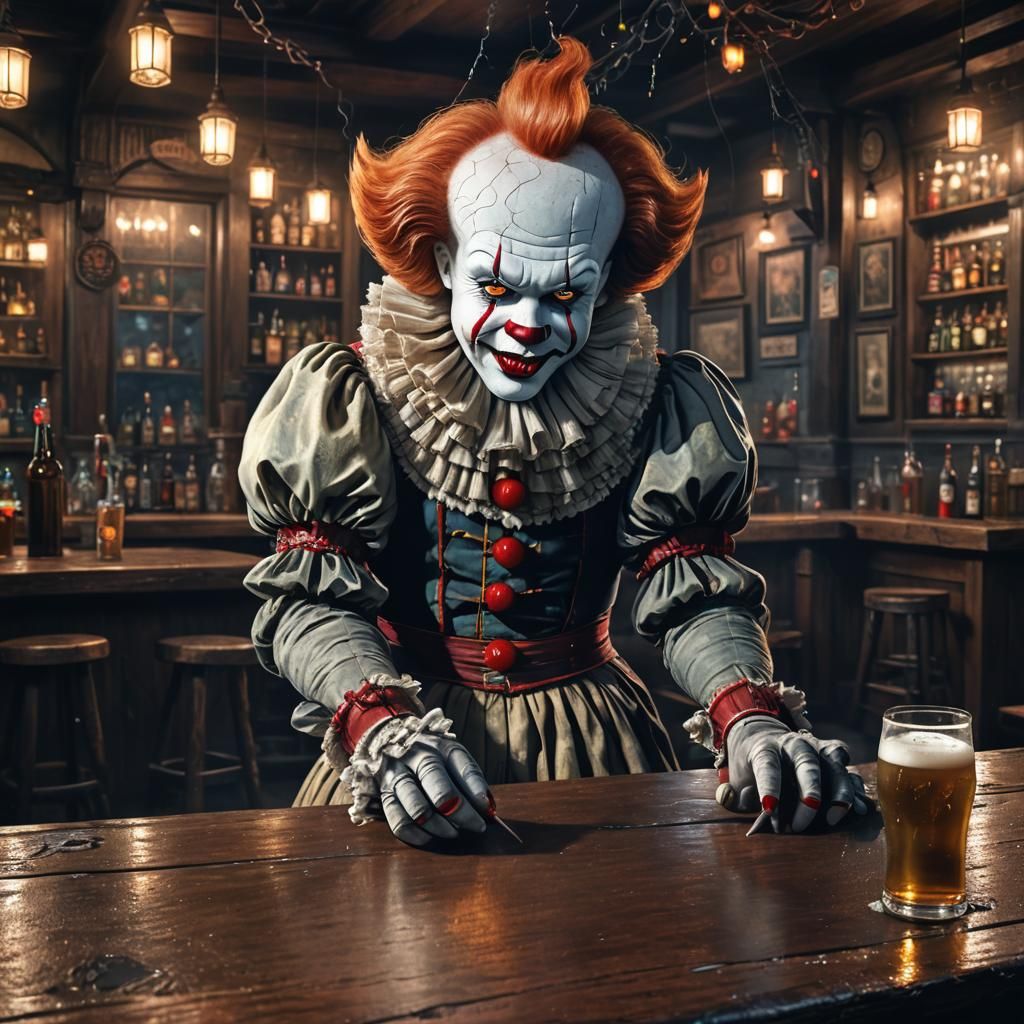 Pennywise at the Bar: A Hyperrealistic Digital Painting