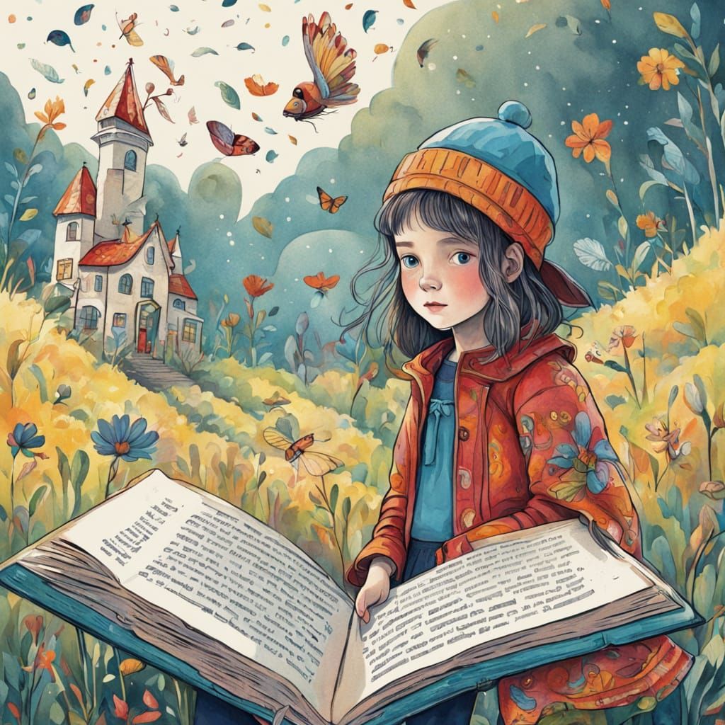 Vibrant Children's Book Illustration in Whimsical Literary S...