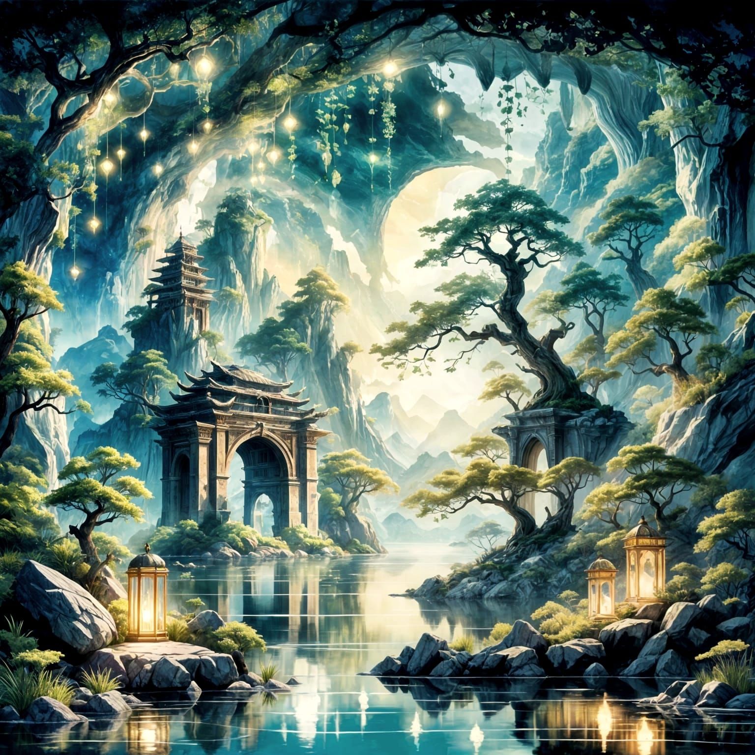 Enchanted Moonlight Portal to a Fantasy Landscape