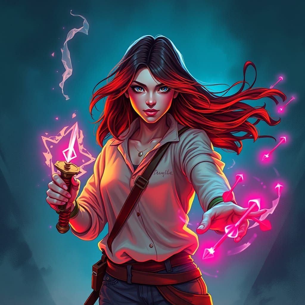 Half-Orc Sorceress Mila in Dystopian Future Style