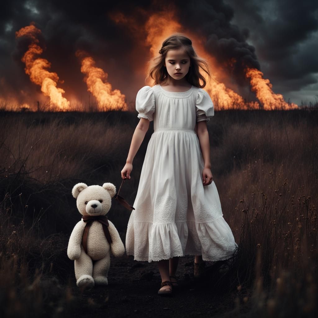 Girl with Teddy Bear: Hope in Dark Fantasy