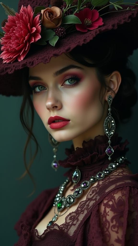 Enchanting Emerald-Eyed Witch in Gothic Laboratory