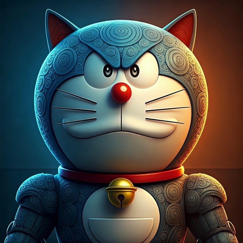 Doraemon's Enraged Face in Concept Art Style