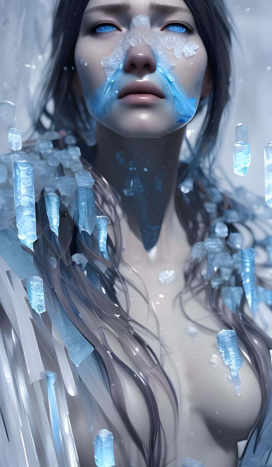 Photorealistic Ice Woman Portrait in Surreal Style