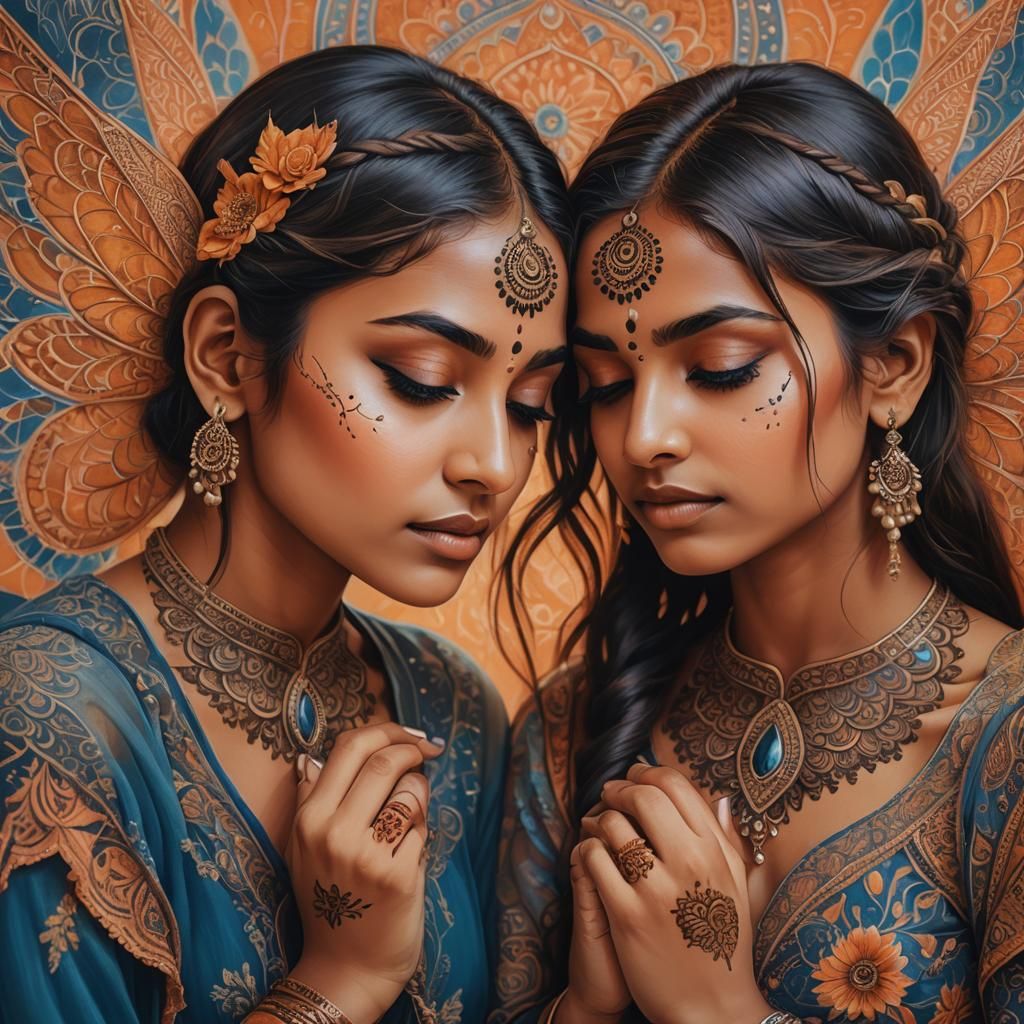 Surreal Fantasy Portrait of Indian Girls in Matte Painting S...