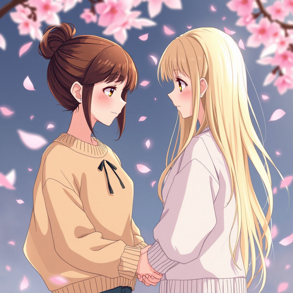 Anime Girls in Cherry Blossom Scene