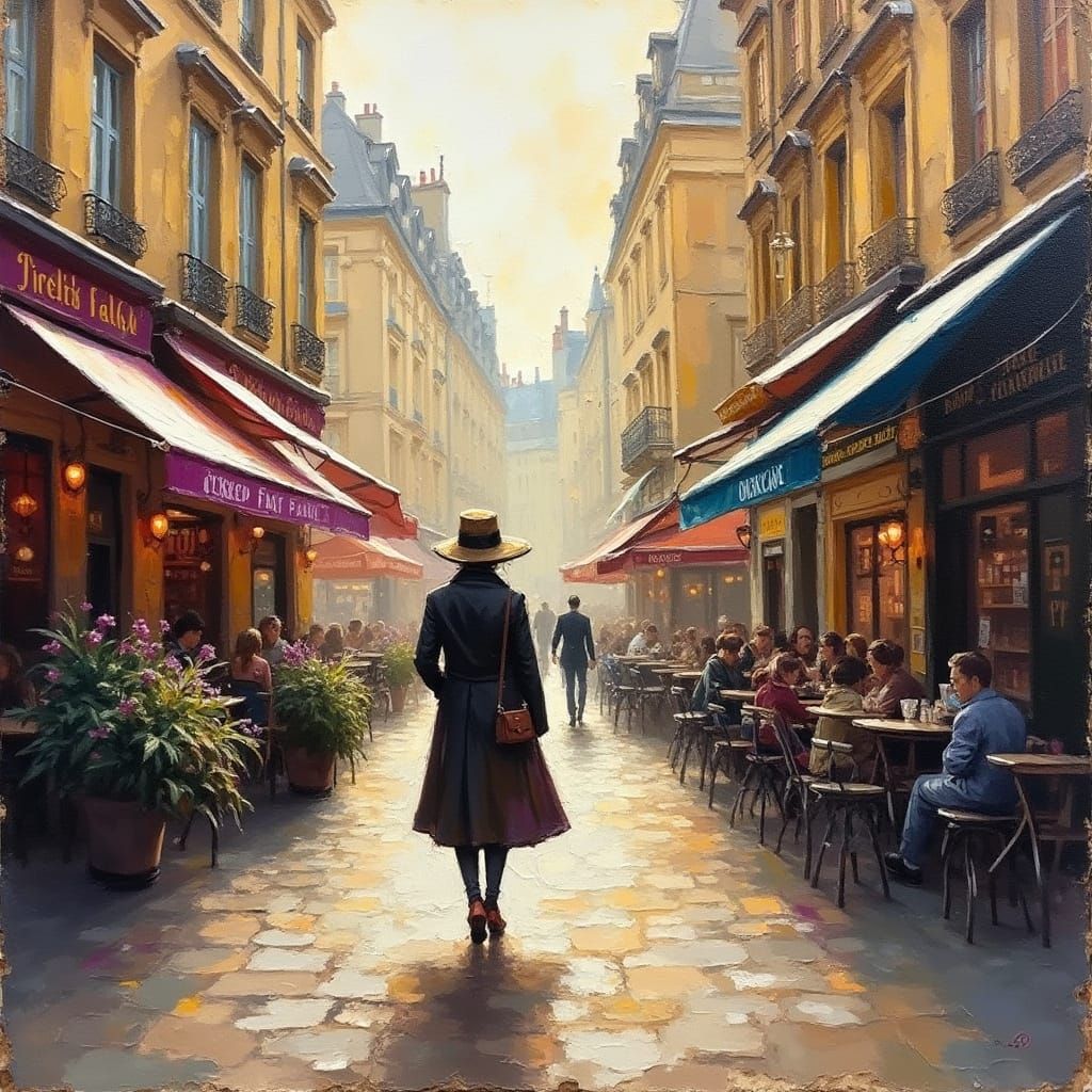 Paris Street Scene in Encaustic Painting Style