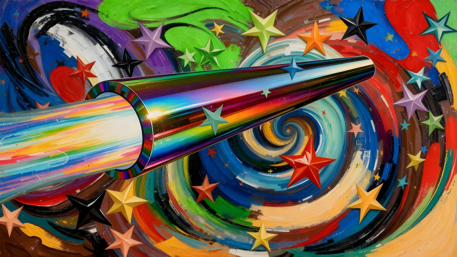 Impasto Oil Painting of a Rainbow Cylinder with Vortex Exhau...