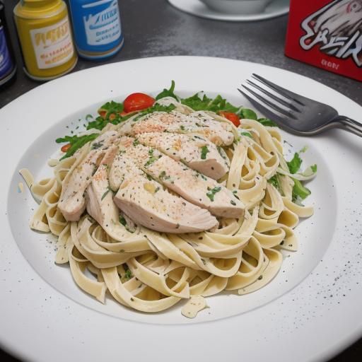 Fettuccine Alfredo with Chicken in Graffiti Art Style