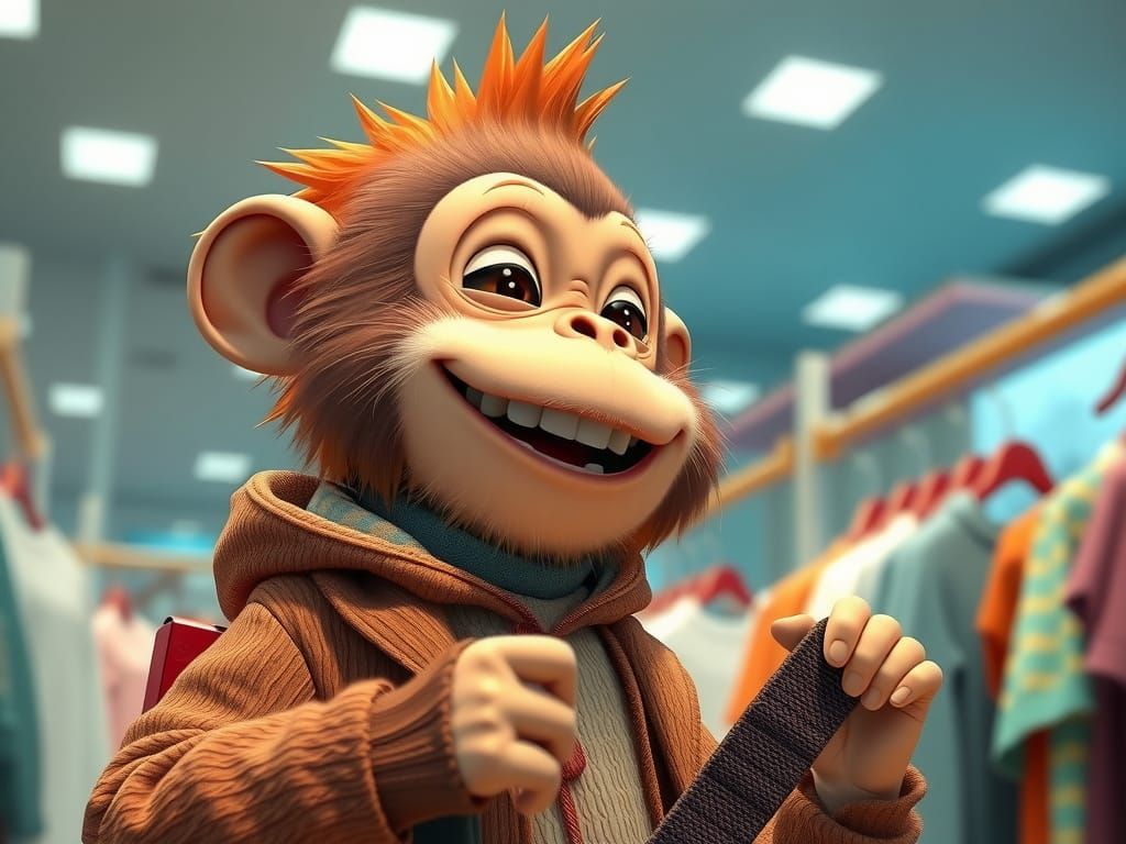 Cyberpunk-Inspired 3D Anime Art of Monkey D. Fluffy in Shopp...