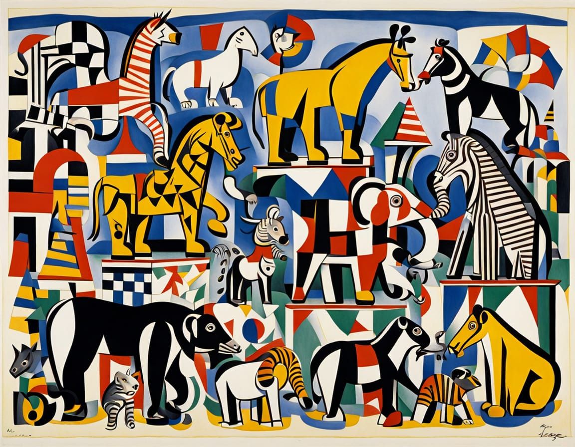 Futuristic Circus Scene in Geometric Cubism