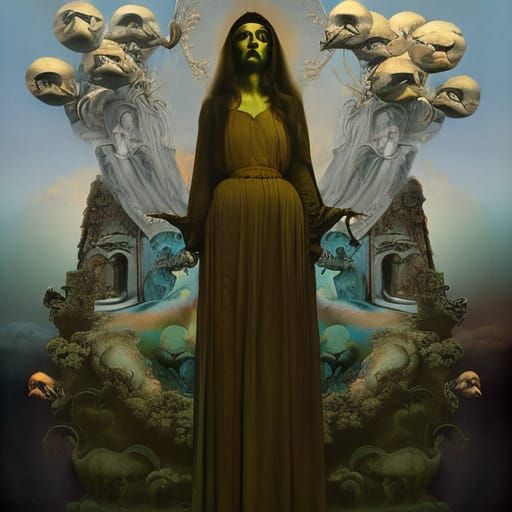 Surreal Post-Apocalyptic Heaven in Art Nouveau Style