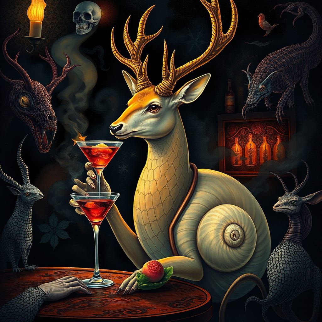 Mystical Deer in Speakeasy: Expressionist Surrealism
