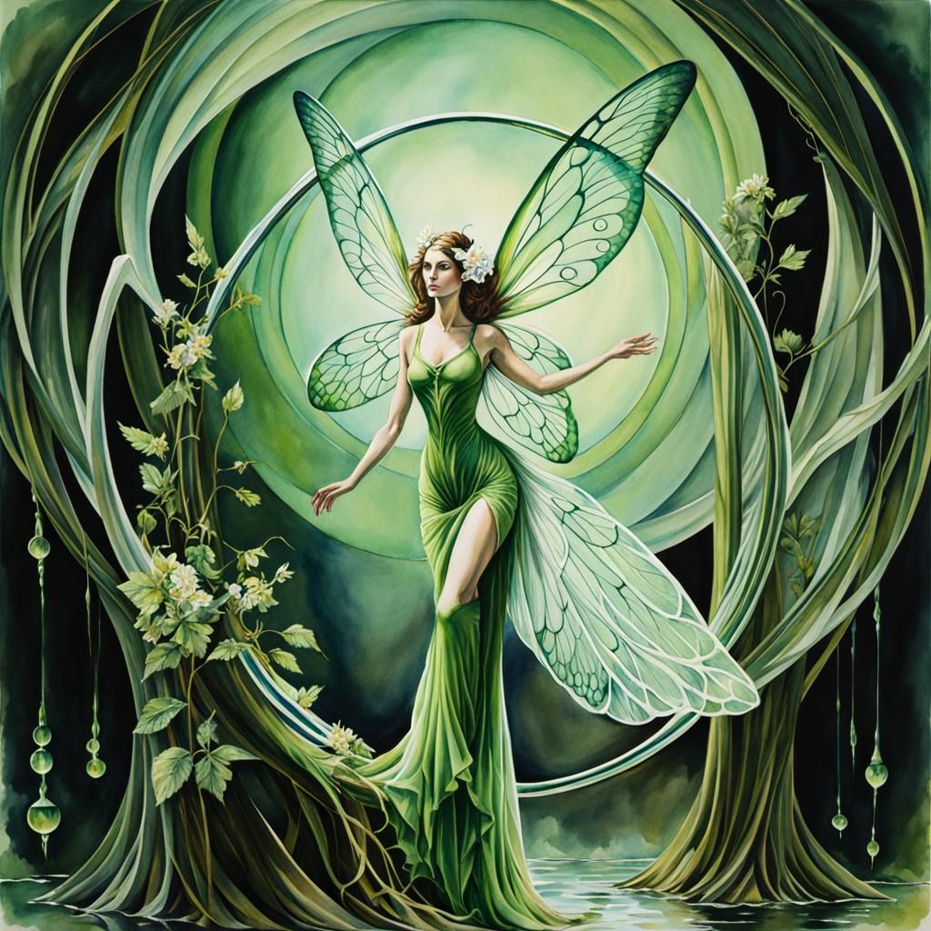 Absinthe Fairy in Watercolor Style