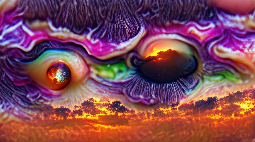 Psychedelic Eye: Sunset Mushroom Galaxy Dreamscape