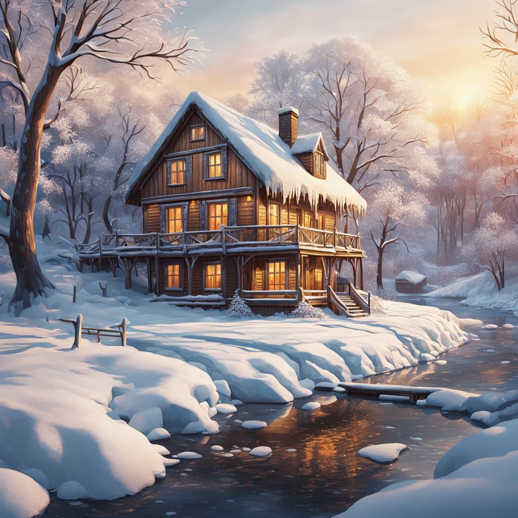 Serene Winter Wonderland in Vibrant Golden Light