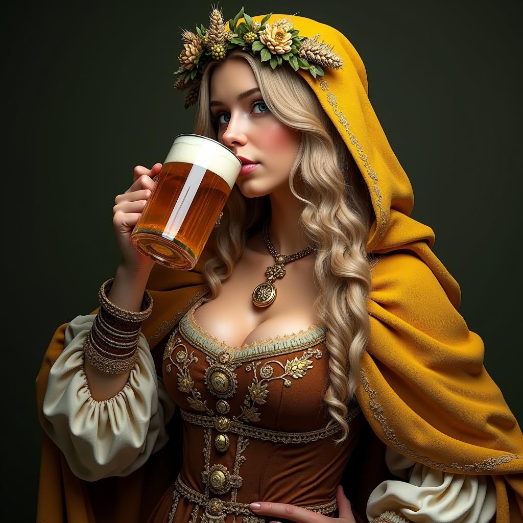 Lithuanian Woman with Beer in Art Nouveau Style