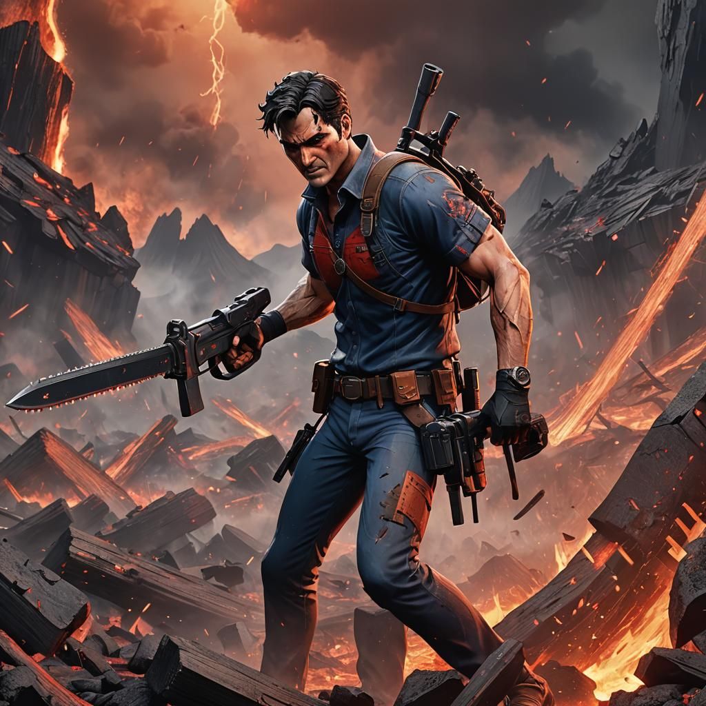Ash Williams Battles Hellspawn: 3D Anime Art