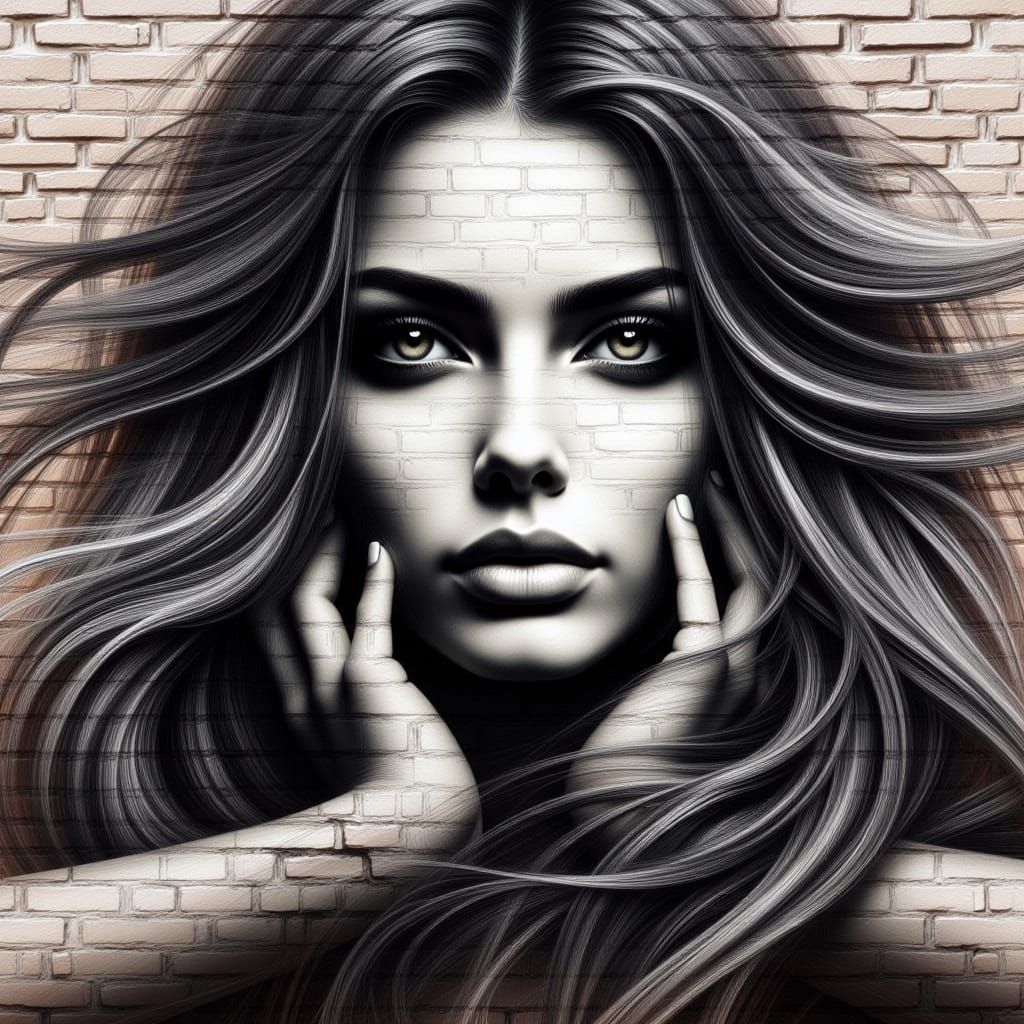 Double Exposure of Woman with Graffiti Art