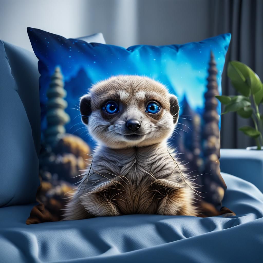 Baby Meerkat's Dreamy Blue Eyes: A Whimsical Pillow Adventure
