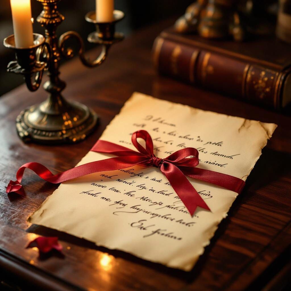 Antique Love Letter Illuminated by Candlelight
