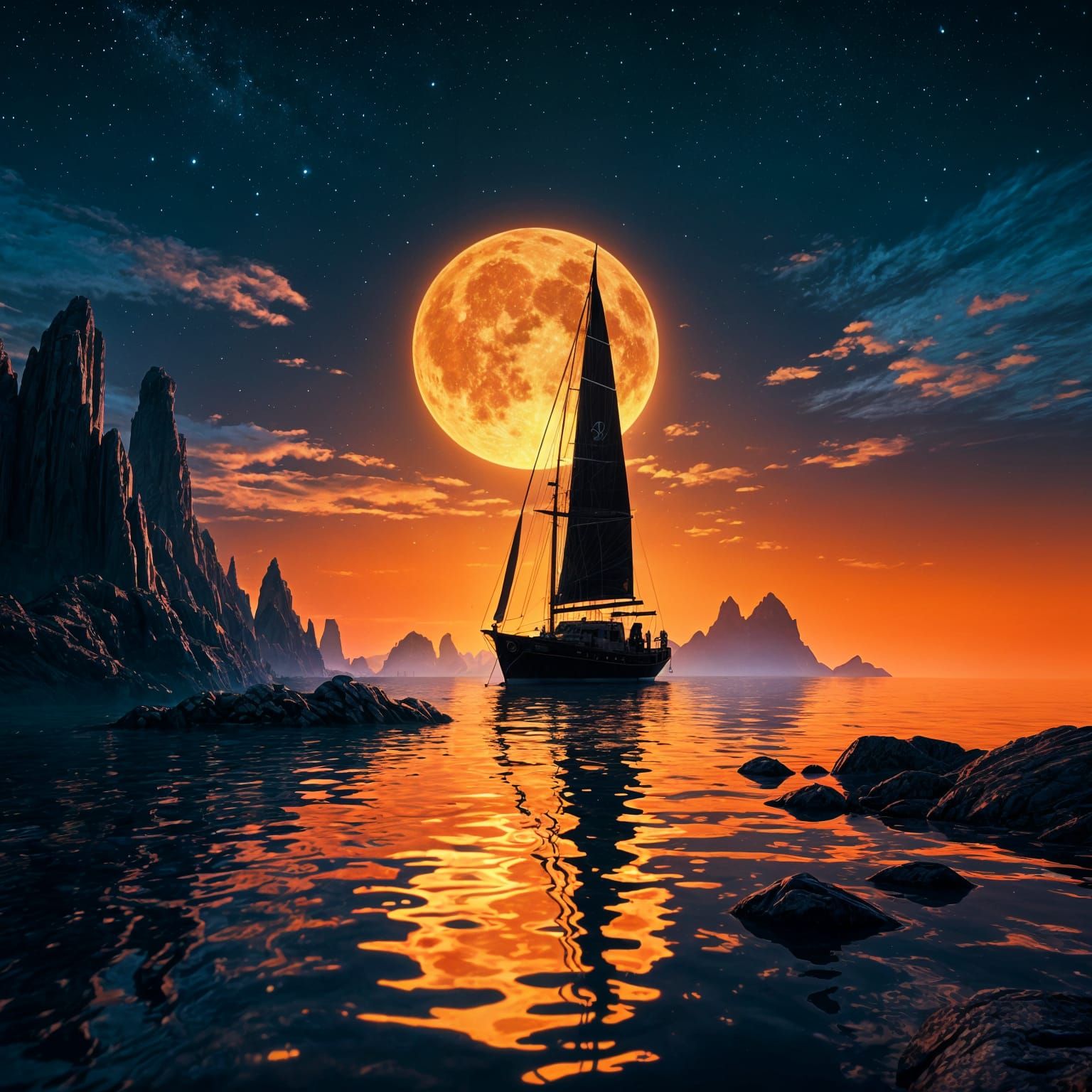 Neon Sunset Sailboat in 3D Game Style