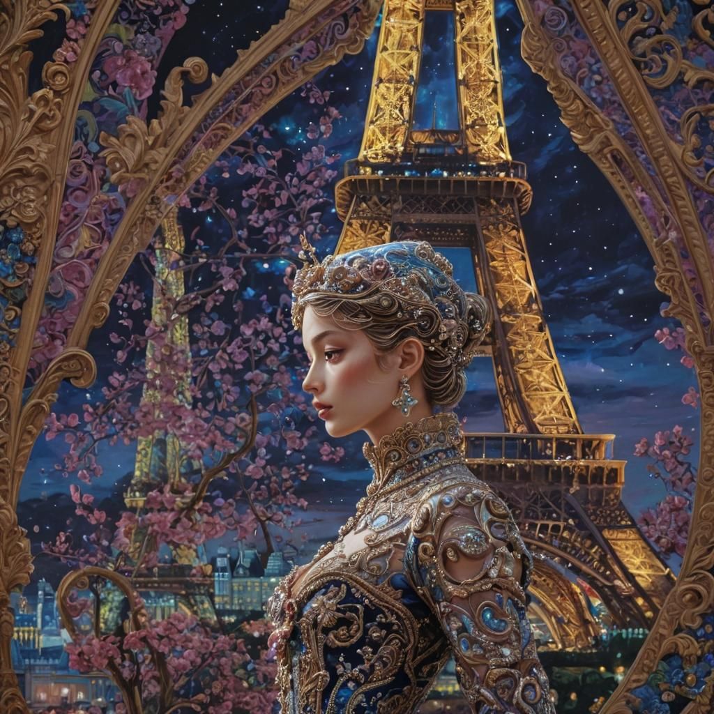 Eiffel Tower Figure in Baroque Pop Art Style