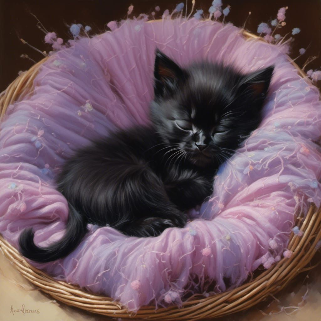 Sleeping Black Kitten in Hyperrealism Style