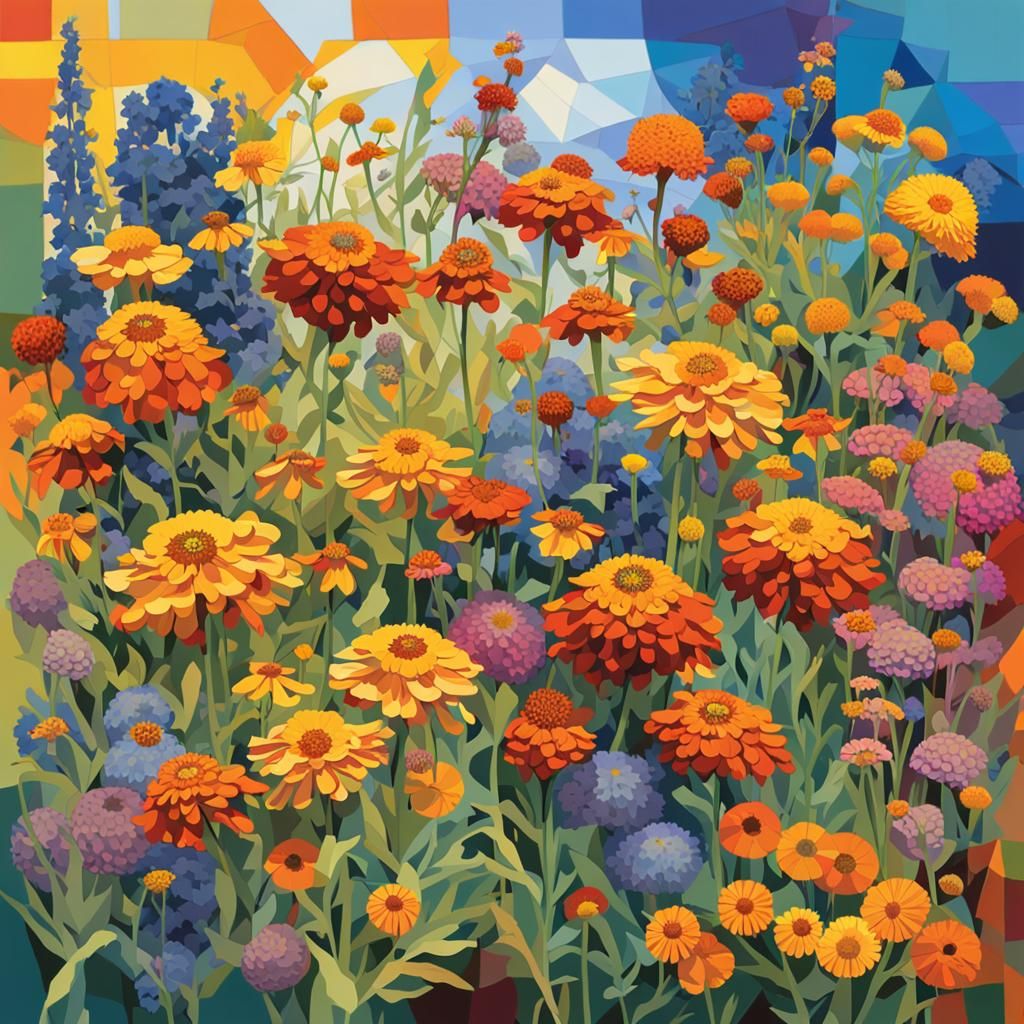 Kaleidoscopic Cubist Flowers in Fauvist Art Deco Style