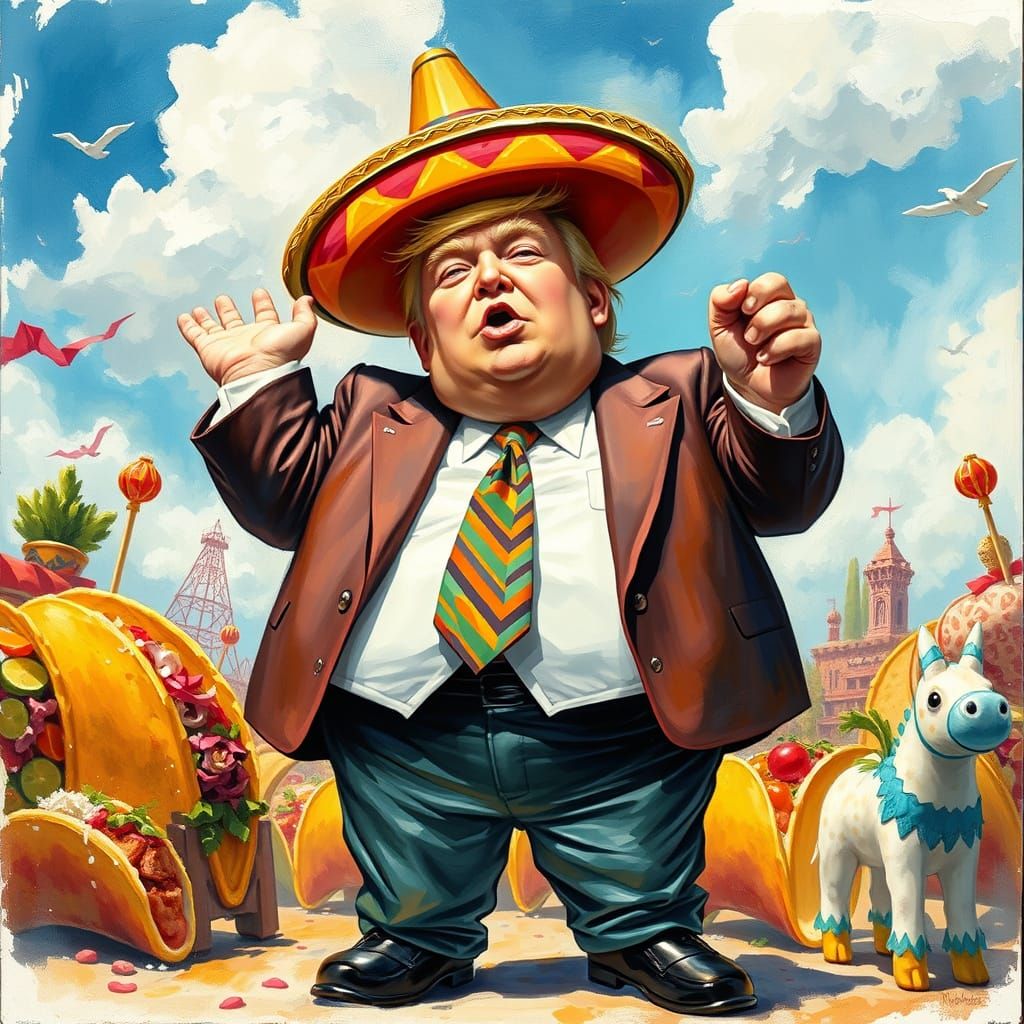 Trump Triumphant in Taco Land: Gouache Impression