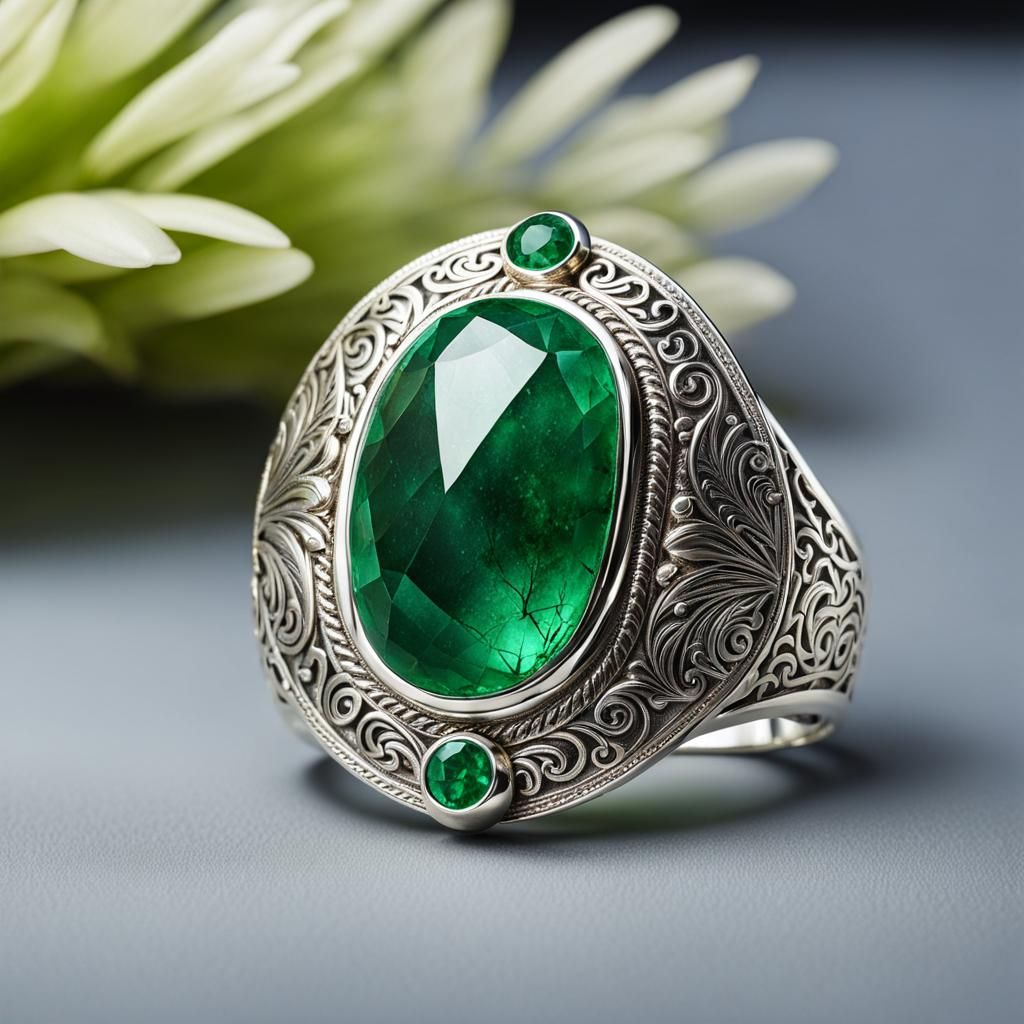 Emerald Jewel with Silver Rings
