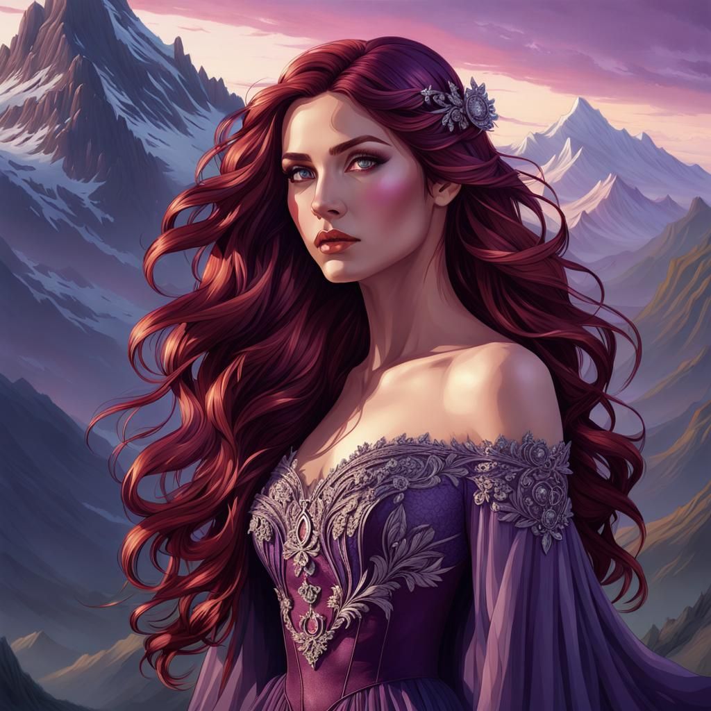 Twilight Mountain Maiden Portrait in Fantasy Art Style
