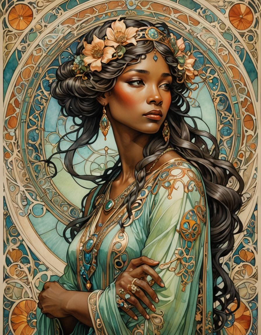 Elegant Fusion: Art Deco, Nouveau, and Rococo in Watercolor