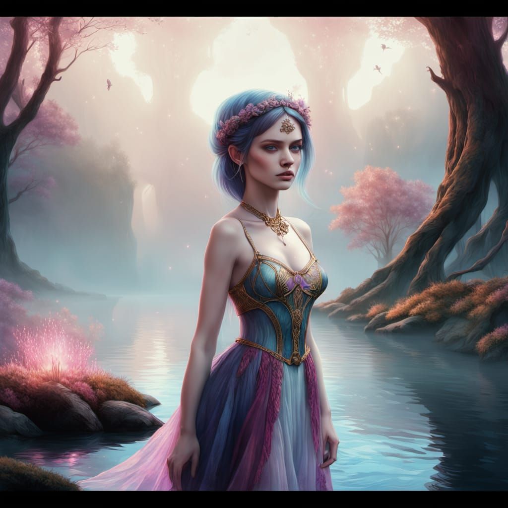 Whimsical Fantasy Figure in Soft, Glowing Mist