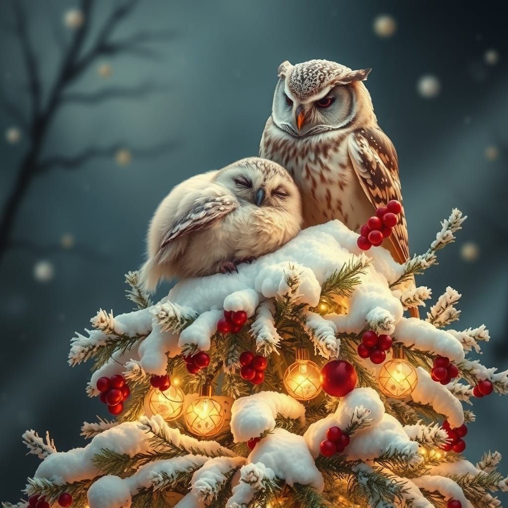 Serene Baby Owl in Winter Wonderland