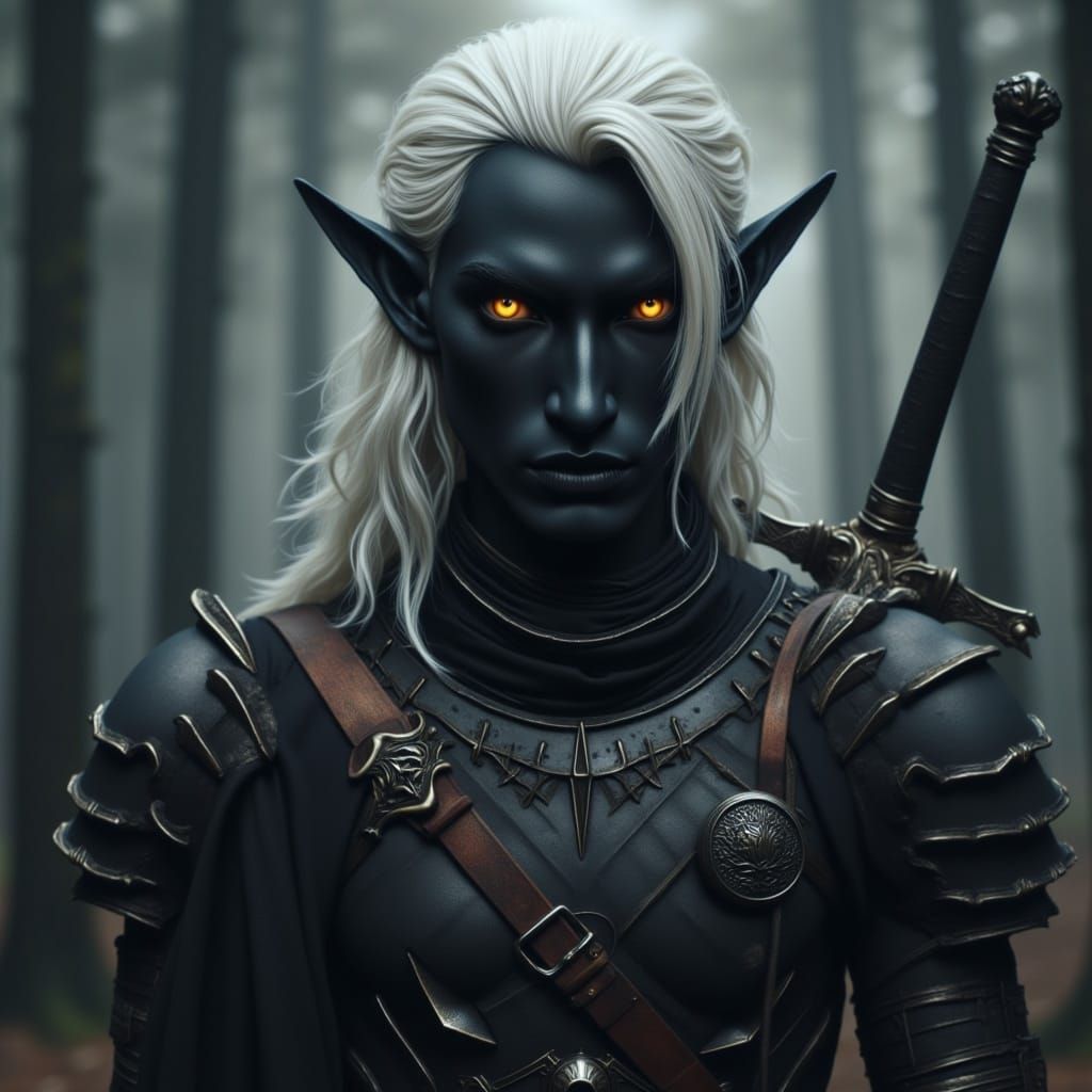 Dark Elf Warrior in Shadowy Armor