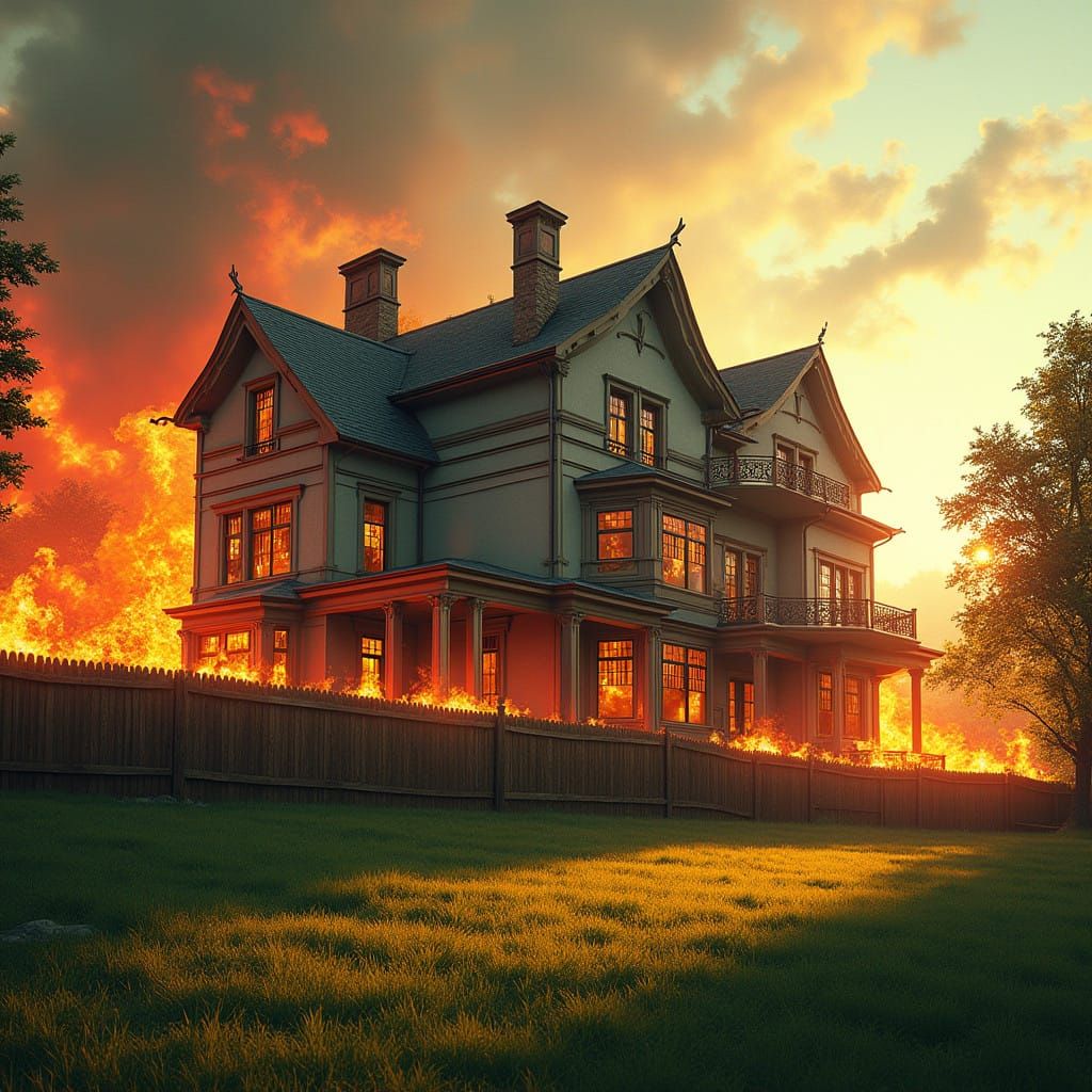 Stately Residence Engulfed by Fiery Inferno