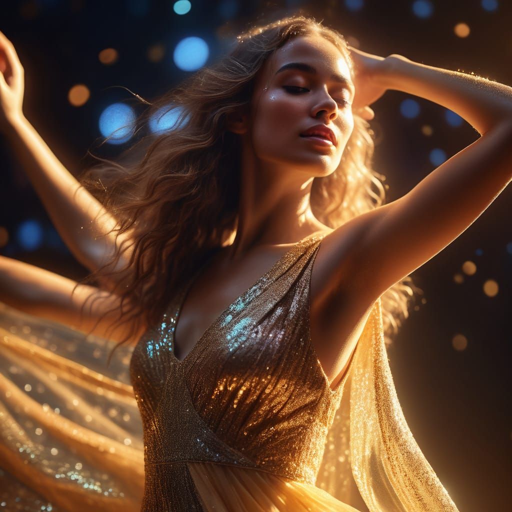 Stunning Woman Dancing: Hyper-Realistic Digital Art