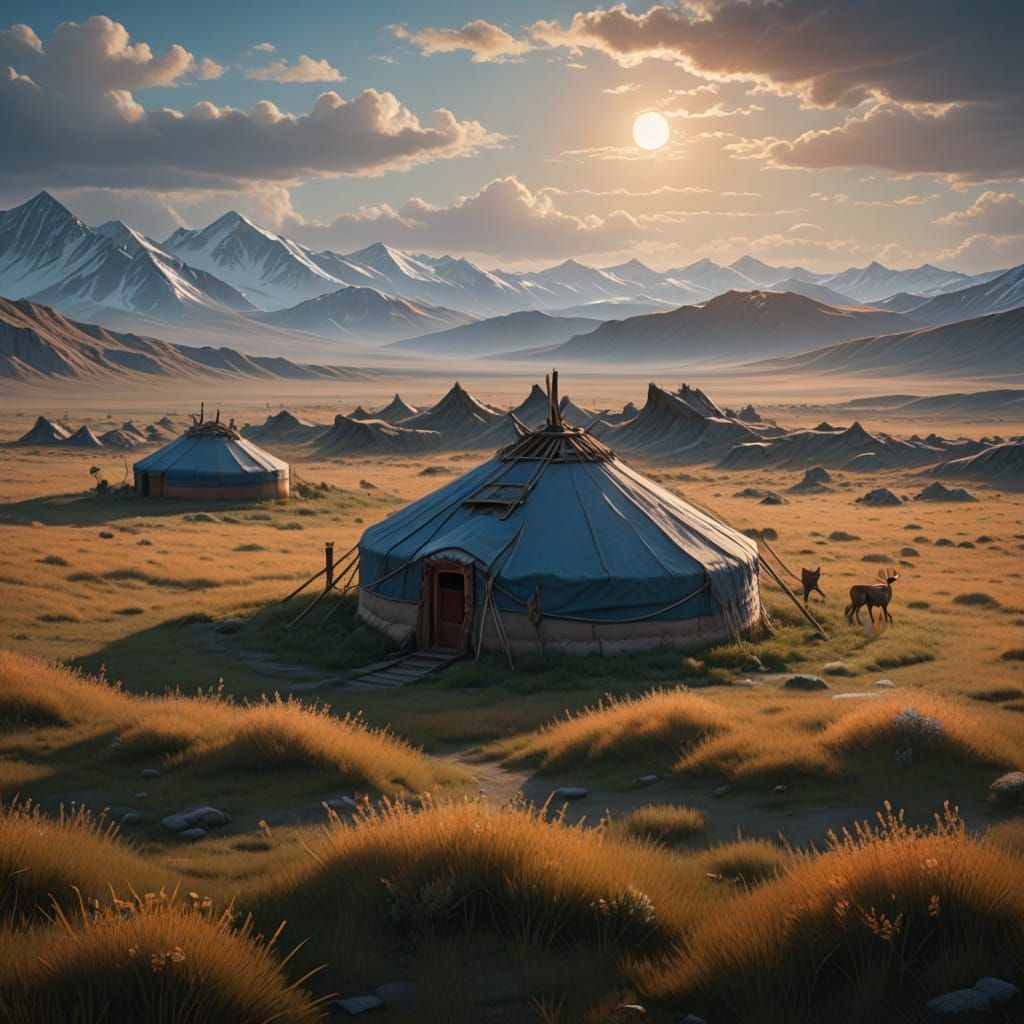 Northern Russian Steppe Fantasy - Deer Skin Yurt Amidst Vibr...