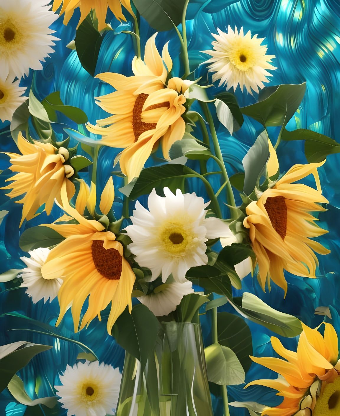 Surreal Sunflowers with Iridescent Astral Star Accents