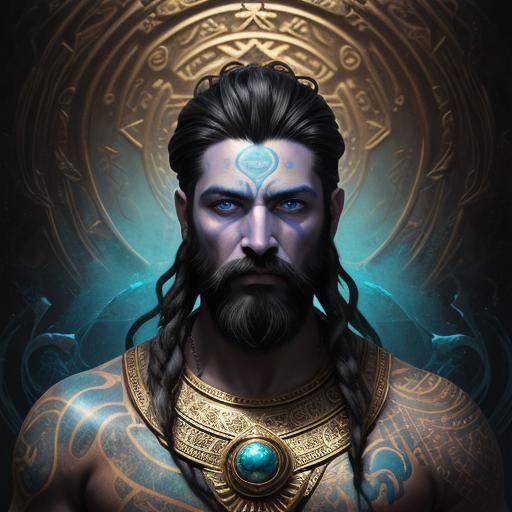 Sumerian Water God Portrait in Expressionist Impasto Style