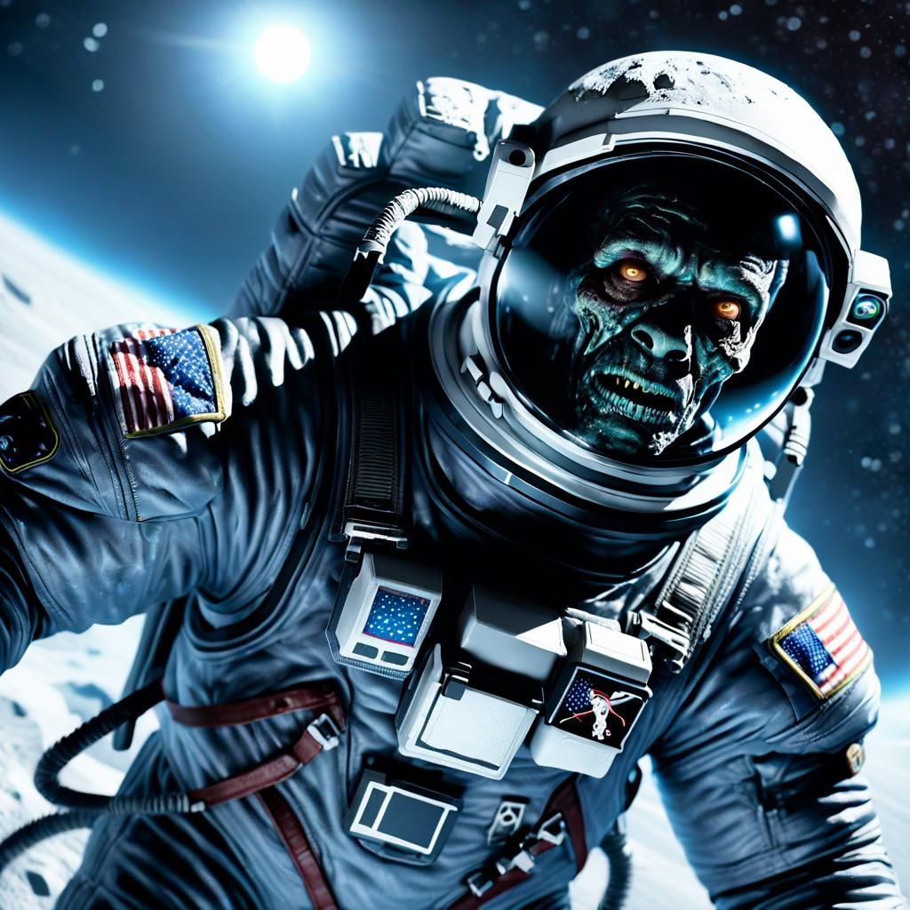Zombie Astronaut in Icy Space: Photorealistic Horror