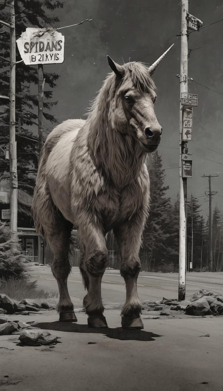 Sasquatch Unicorns Corner Gas cityscape moody Gyotaku comic ...