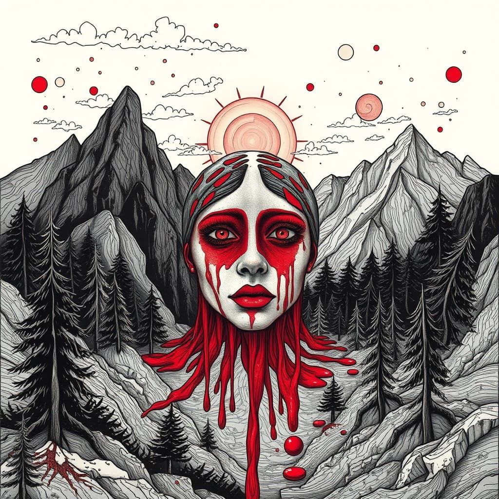 Surreal Crimson Landscape of a Bleeding World