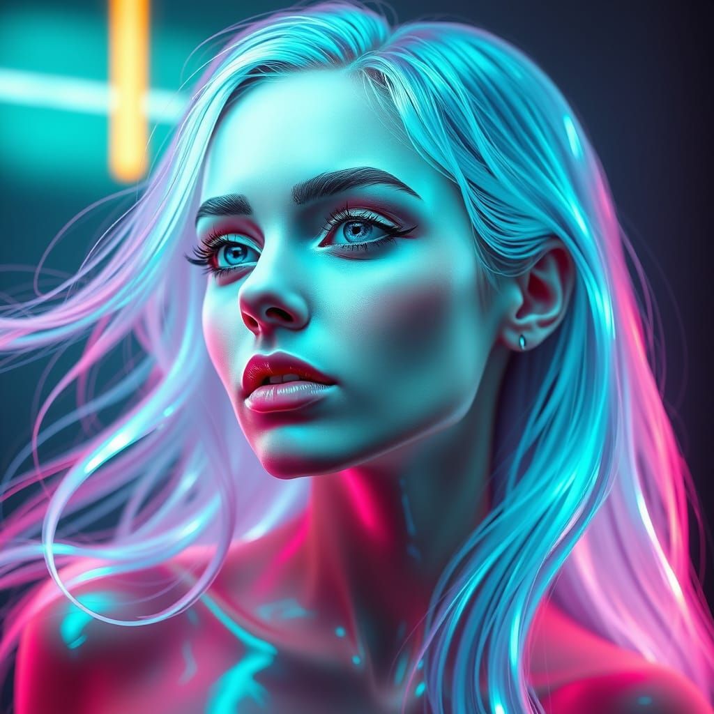 Ethereal Neon Woman in 3D Rendered Style