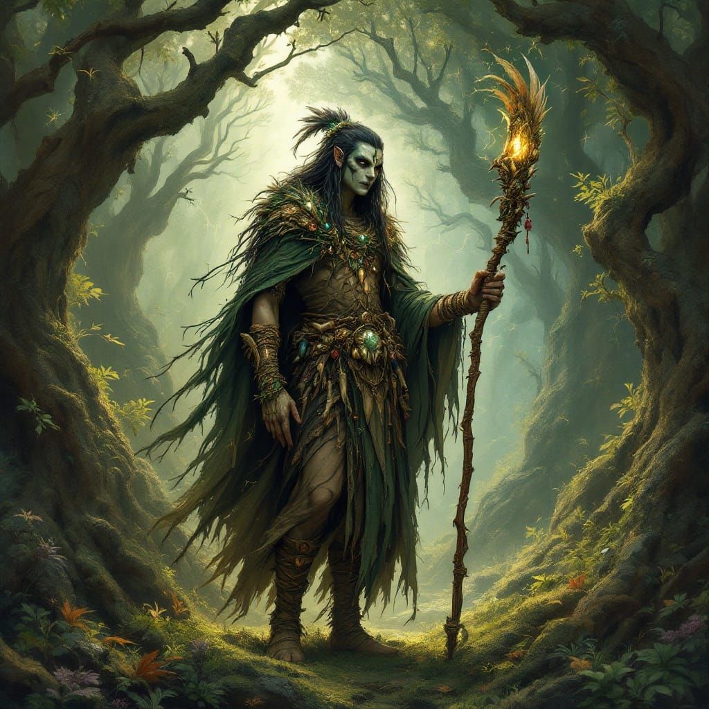 Elven Shaman in Earthy Fantasy Style
