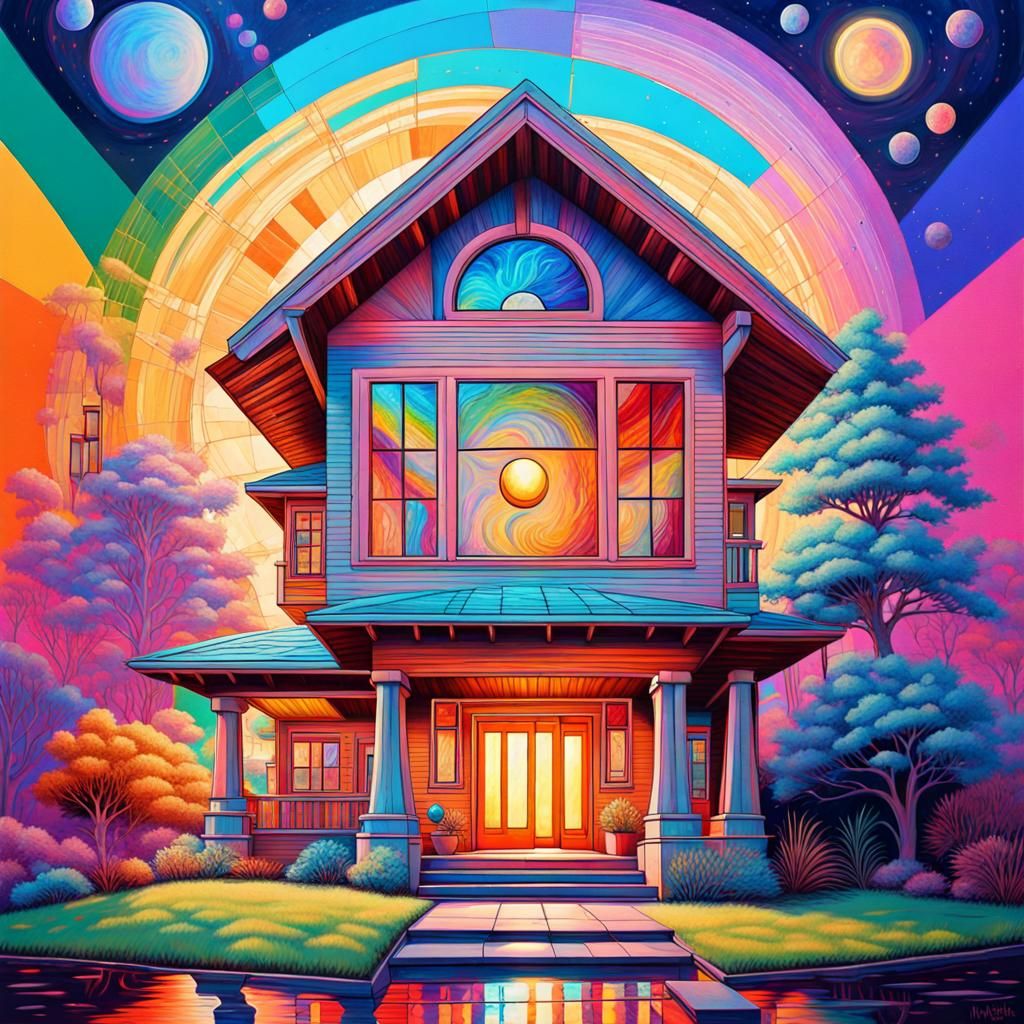Craftsman Pop Art House with Holographic Astral Illustration